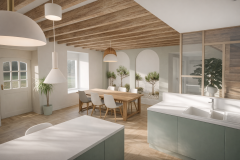 Cuisine moderne et salle à manger lumineuse