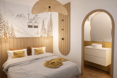 Chambre moderne avec vue sur salle de bain